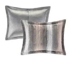Marselle Blush & Gray Stripe Faux Fur Full/Queen 4-Piece Comforter Set -Hoover Sales Store 810598176 810598177 3