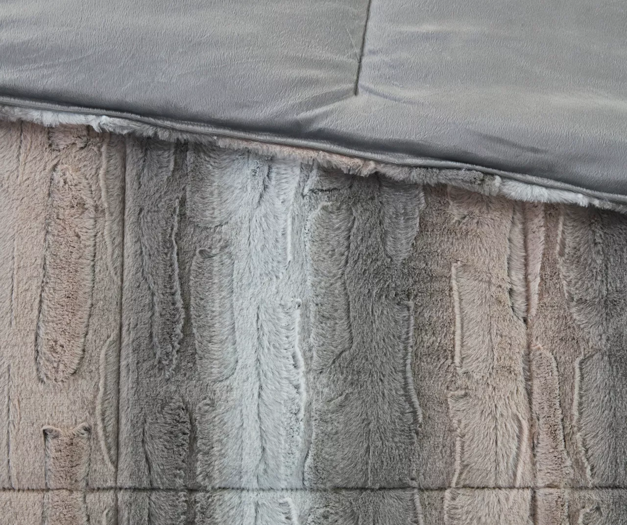 Marselle Blush & Gray Stripe Faux Fur King 4-Piece Comforter Set 8 Marselle Blush & Gray Stripe Faux Fur King 4-Piece Comforter Set - Image 8