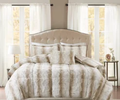 Marselle Stripe Faux Fur 4-Piece Comforter Set -Hoover Sales Store 810598178 810598179 1 1