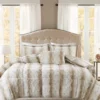 Marselle Sand & White Stripe Faux Fur Full/Queen 4-Piece Comforter Set