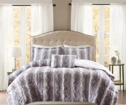 Marselle Stripe Faux Fur 4-Piece Comforter Set -Hoover Sales Store 810598180 810598181 1