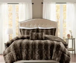 Marselle Stripe Faux Fur 4-Piece Comforter Set -Hoover Sales Store 810598182 810598183 1 1