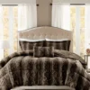 Marselle Brown Stripe Faux Fur King 4-Piece Comforter Set