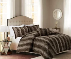 Marselle Stripe Faux Fur 4-Piece Comforter Set -Hoover Sales Store 810598182 810598183 2 1
