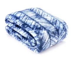 Blue & White Herringbone Queen/King Plush Velvet Blanket