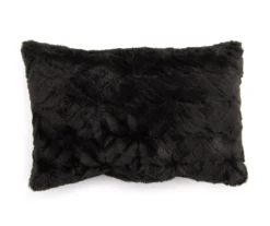 Black Diamond-Texture Faux Fur Lumbar Pillow
