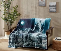 Blue & White Wolf Moon Howling Fleece Raschel Throw, (50" X 60") -Hoover Sales Store 810616373 B0 3