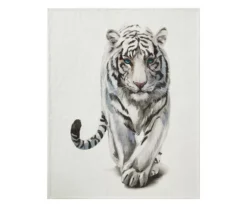 Ivory & Black White Tiger Fleece Raschel Throw, (50" X 60")