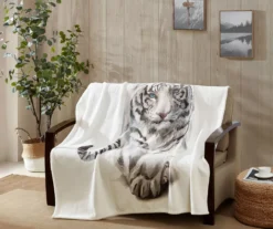 Ivory & Black White Tiger Fleece Raschel Throw, (50" X 60") -Hoover Sales Store 810616374 B0 3