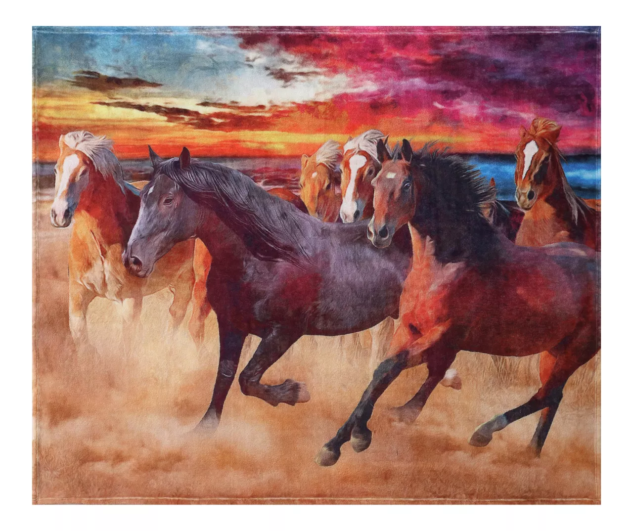 Brown Dawn Of Glory Horses Fleece Raschel Throw, (50" X 60") 1 Brown Dawn Of Glory Horses Fleece Raschel Throw, (50" X 60")