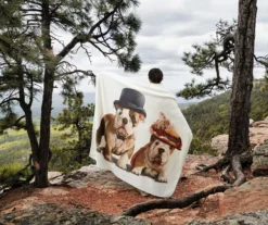 Brown & White Bulldog Couple Fleece Raschel Throw, (50" X 60") -Hoover Sales Store 810616380 B0 3