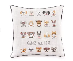 "Gangs All Here" Beige Dogs Embroidered Square Throw Pillow