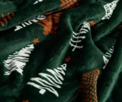 Green & White Trees Print Sherpa Throw, (50" X 60") -Hoover Sales Store 810617279 A8 2