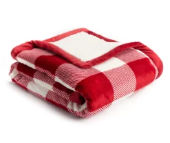 Red & White Buffalo Check Sherpa Throw, (50" X 60")