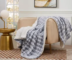 Textured Grid Micromink & Sherpa Reversible Throw -Hoover Sales Store 810617373 A8 2