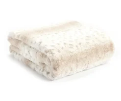 Tan & Cream Animal Spot Print Faux Fur Throw, (50" X 60")