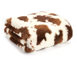 Brown & White Cow Print Faux Fur Throw, (50" X 60")