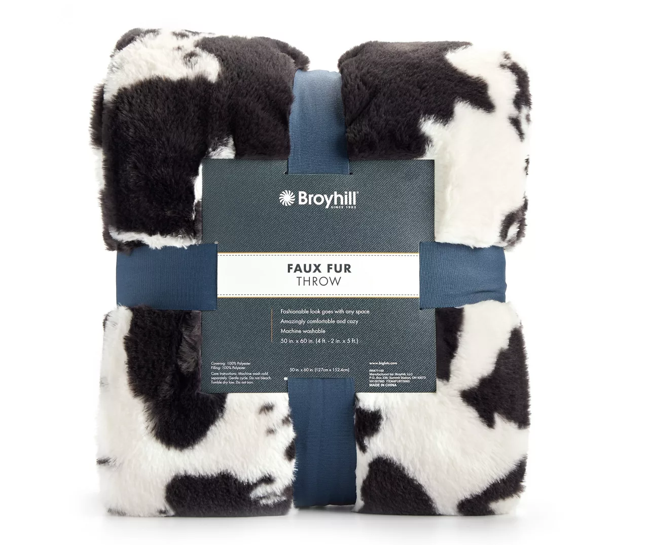 Black & White Cow Print Faux Fur Throw, (50" X 60") 2 Black & White Cow Print Faux Fur Throw, (50" X 60") - Image 2