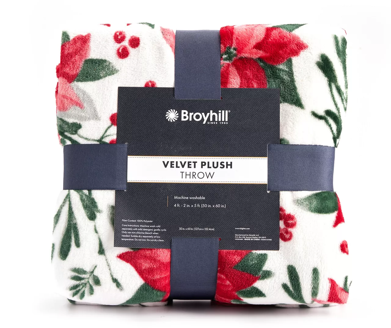 White & Red Poinsettia Velvet Throw, (50" X 60") 2 White & Red Poinsettia Velvet Throw, (50" X 60") - Image 2