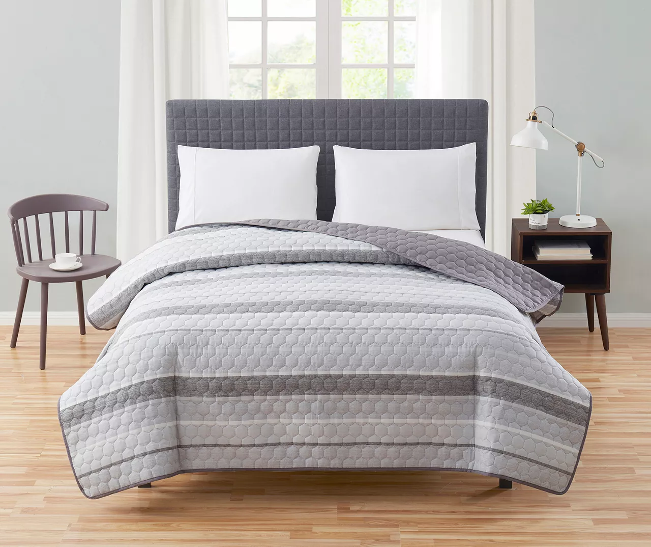 Gray & White Stripe Microfiber Quilt 1 Gray & White Stripe Microfiber Quilt