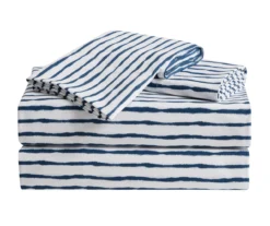 White & Navy Stripe Sheet Set