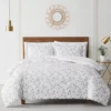 White & Gray Embroidered Leaf Vine Queen 3-Piece Comforter Set