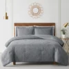 Gray Embroidered Lattice Queen 3-Piece Comforter Set