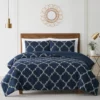 Casa Navy & White Embroidered Quatrefoil Comforter Set