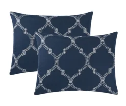 Casa Navy & White Embroidered Quatrefoil King 3-Piece Comforter Set -Hoover Sales Store 810621421 810621422 A8 3 1