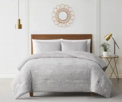 Casa Gray & White Embroidered Floral Comforter Set