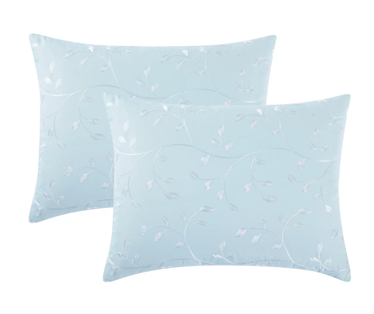 Casa Light Blue & White Embroidered Leaf Vine Queen 3-Piece Comforter Set 2 Casa Light Blue & White Embroidered Leaf Vine Queen 3-Piece Comforter Set - Image 2
