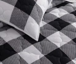 Black & White Buffalo Check Plush Full/Queen 3-Piece Quilt Set -Hoover Sales Store 810625029 A8 2