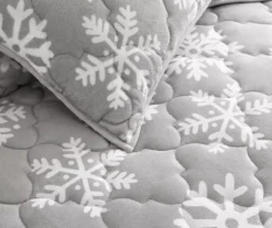 Gray & White Snowflake Plush Full/Queen 3-Piece Quilt Set -Hoover Sales Store 810625031 A8 2