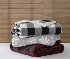 Gray & White Snowflake Plush Full/Queen 3-Piece Quilt Set -Hoover Sales Store 810625031 F0 3