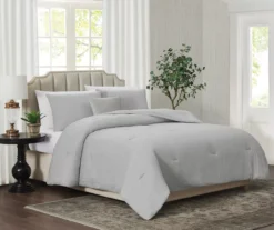 Light Gray Crinkle-Texture Queen 4-Piece Comforter Set