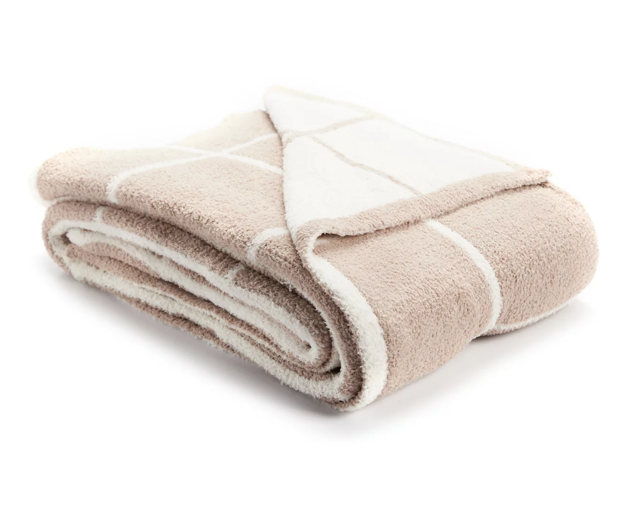Tan & Cream Grid Reversible Knit Throw, (50" X 60") 3 Tan & Cream Grid Reversible Knit Throw, (50" X 60") - Image 3