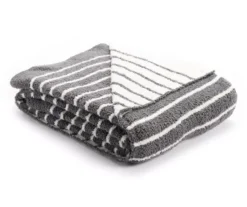 Gray & White Stripe Reversible Knit Throw, (50" X 60") 6 Gray & White Stripe Reversible Knit Throw, (50" X 60") -Hoover Sales Store 810651181 A0 1 1