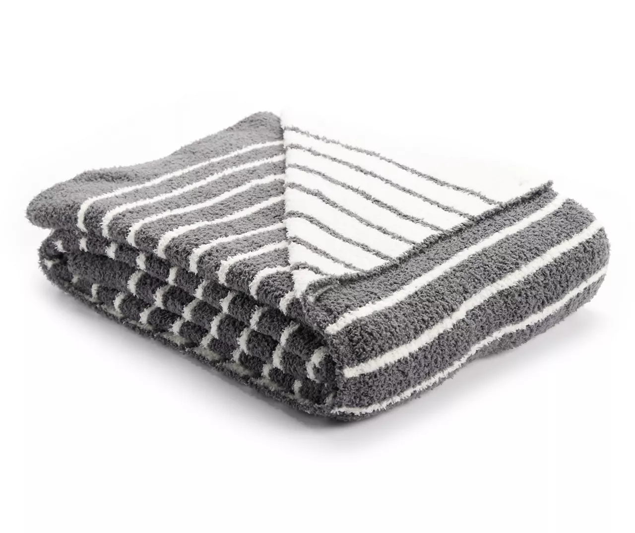 Gray & White Stripe Reversible Knit Throw, (50" X 60") 3 Gray & White Stripe Reversible Knit Throw, (50" X 60") - Image 3