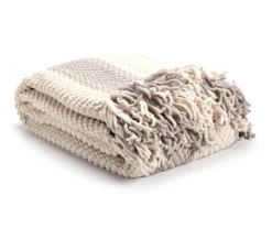 Gray & Ivory Herringbone Stripe Throw, (50" X 60")