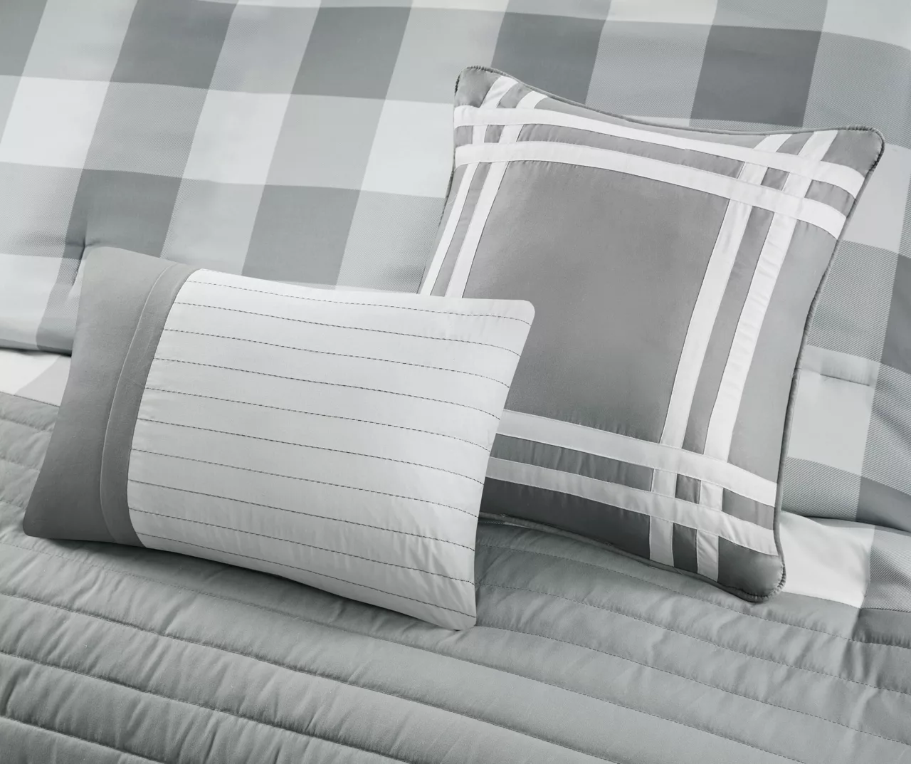 Kingston Gray & White Buffalo Check Queen 8-Piece Comforter Set 11 Kingston Gray & White Buffalo Check Queen 8-Piece Comforter Set - Image 11
