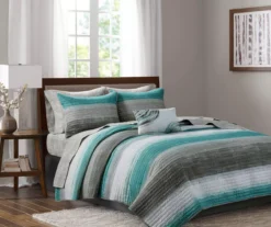 Seth Aqua & Gray Paint Stroke California King 8-Piece Quilted Coverlet Set